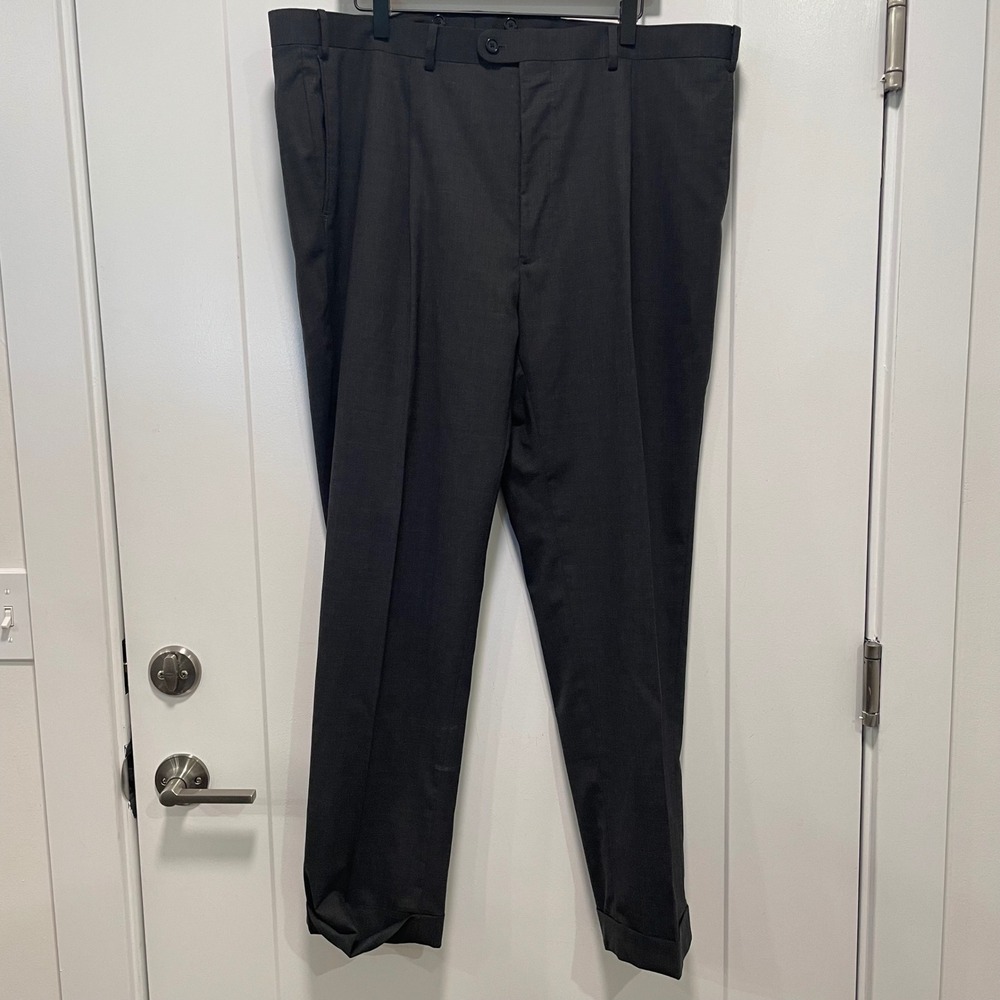 Indochino Newbury 56‎ Mens Charcoal Gray Herringbone Cuffed Dress Pants 41x29.5
